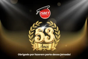 Na imagem é uma arte com o logo dos 53 anos de comemoração do ISBET