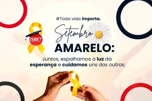 na imagem: arte feita sobre o setembro amarelo, nela colocamos os laços amarelos e a logomarca do isbet.