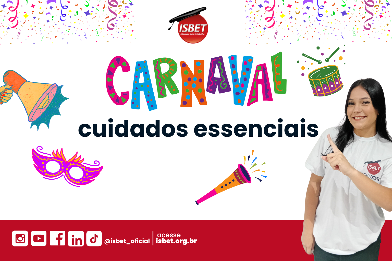 Arte feita no Canva sobre Carnaval e prevenção