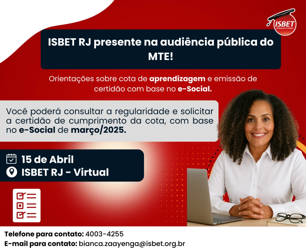 Banner sobre a presença do isbet rio de janeiro na audiência pública do MTE!
